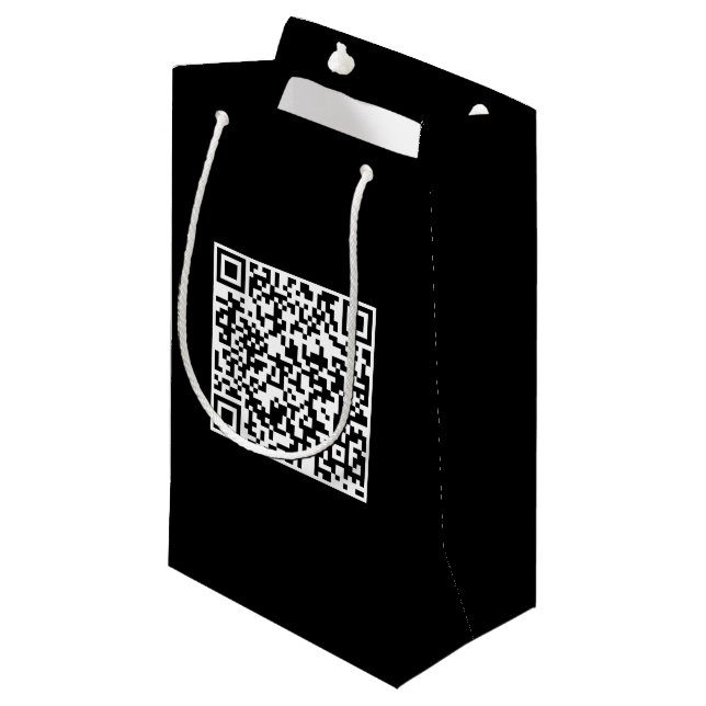 Pequeña Bolsa de regalo negra personalizada con código QR  (Angulo Anverso)