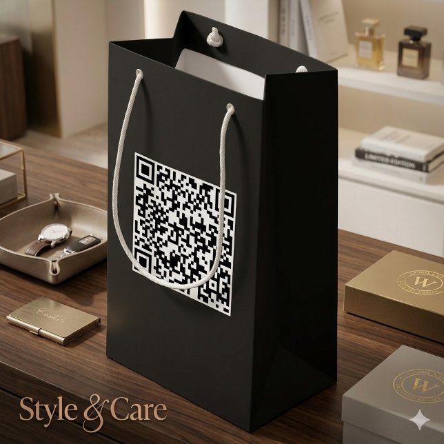 Pequeña Bolsa de regalo negra personalizada con código QR  (Custom Black Gift Bag with Branded QR Code)