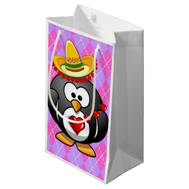 Pequeña Bolsa de regalo Pingüino de San Valentín (Angulo Anverso)