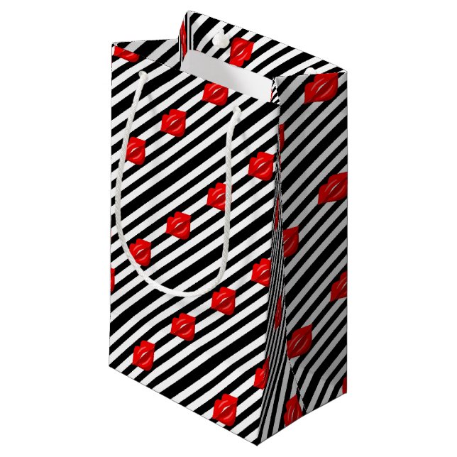Pequeña Bolsa de regalo rayas blancas negras de labios roj (Angulo Anverso)