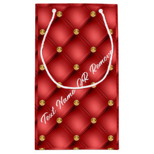 Pequeña Bolsa de regalo roja y dorada con texto personaliz