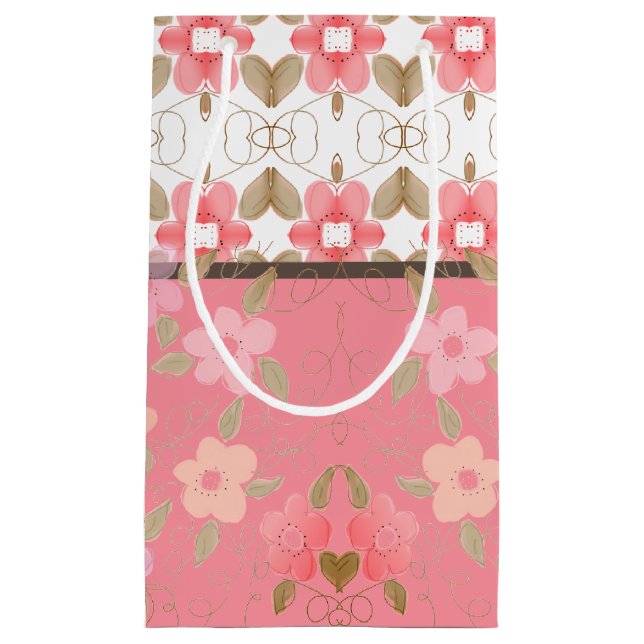 Pequeña Bolsa de regalo rosa con flores (Anverso)