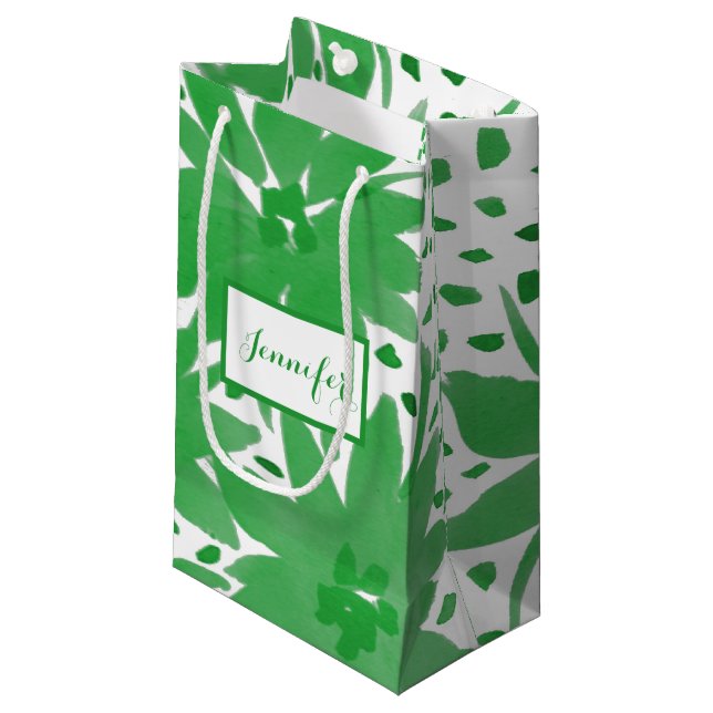 Pequeña Bolsa moderna de regalo verde floral personalizada (Angulo Anverso)