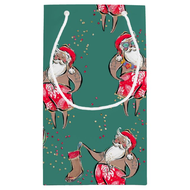 Pequeña Bolsa negra de regalo de Santa Claus tropical (Reverso)
