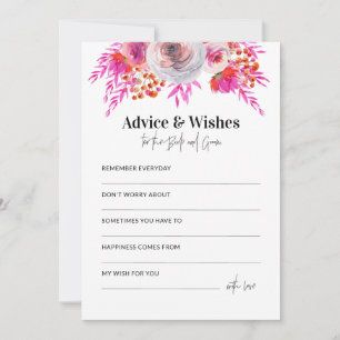 Pequeña Bright Pink Floral Wedding Ducha Tarjeta de Consej