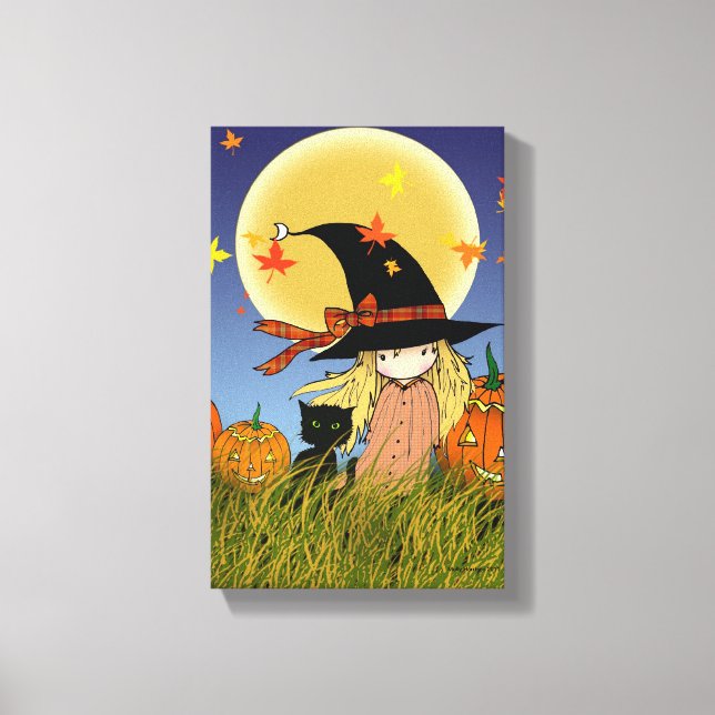 Pequeña bruja con imagen de lienzo de Halloween pa (Anverso)