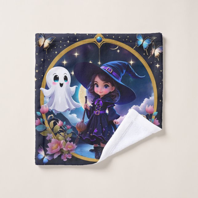Pequeña bruja con ojos grandes y brillantes. (Toallita)