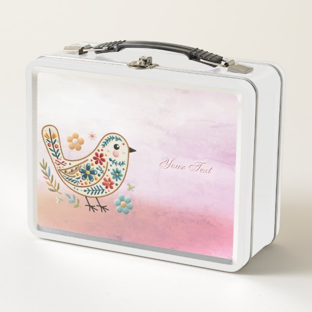 Pequeña caja de almuerzo Metalizado floral rosa de (Anverso)