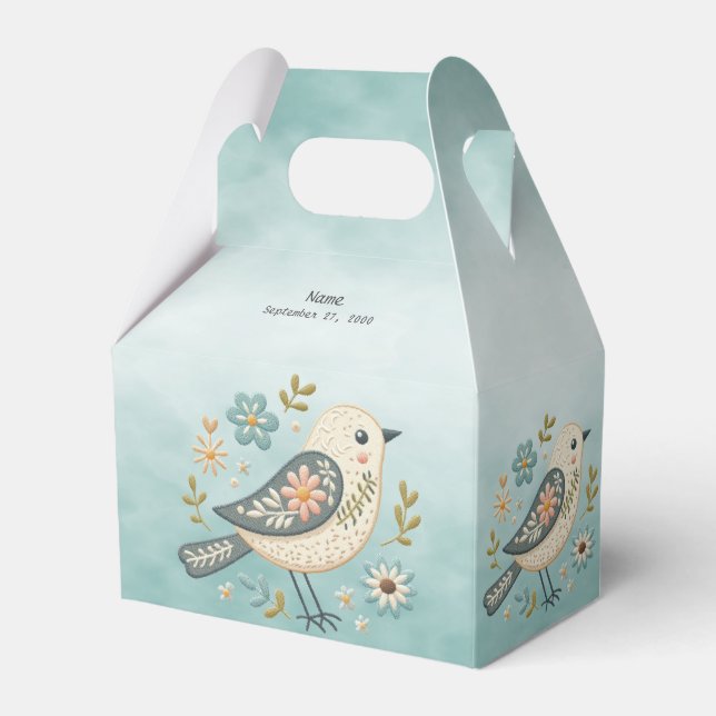 Pequeña caja de Favor Floral de Aves Verdes (Front Side)