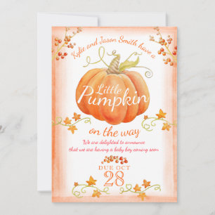 Pequeña calabaza acuarela invitación de embarazo