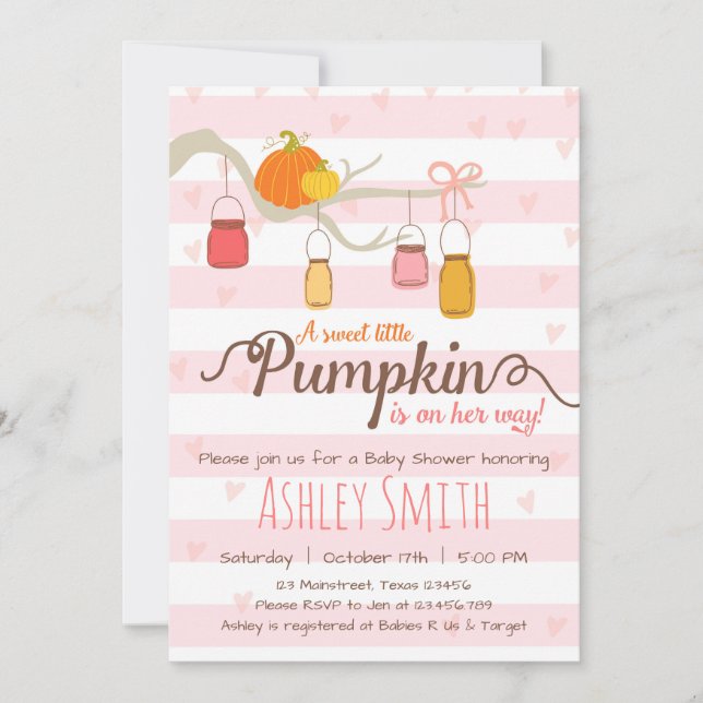 Pequeña calabaza Baby Shower invitación Mason Jars (Anverso)