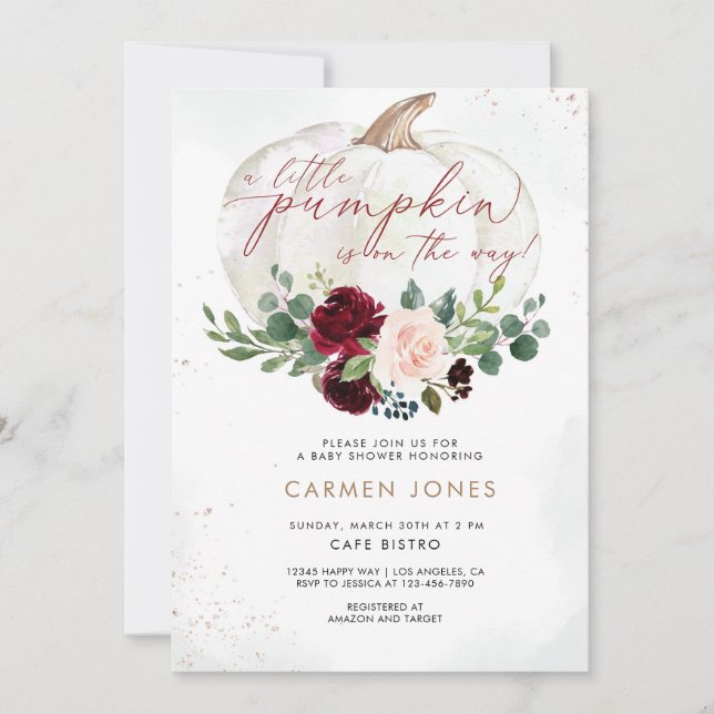 Pequeña calabaza Baby Shower invitación otoño flor (Anverso)