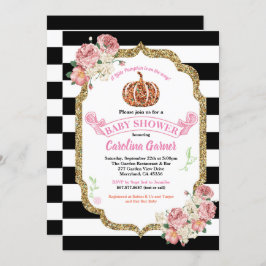 Pequeña calabaza bebé ducha invitación rosa