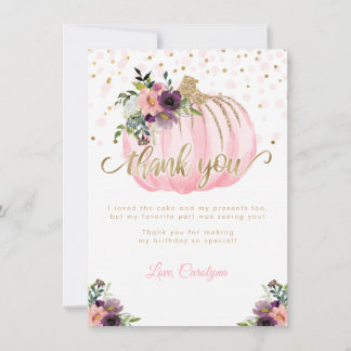 Pequeña Calabaza Cumpleaños Tarjeta de agradecimie