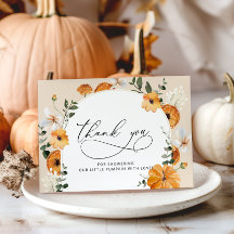 Pequeña calabaza ducha de bebé tarjeta de agradeci