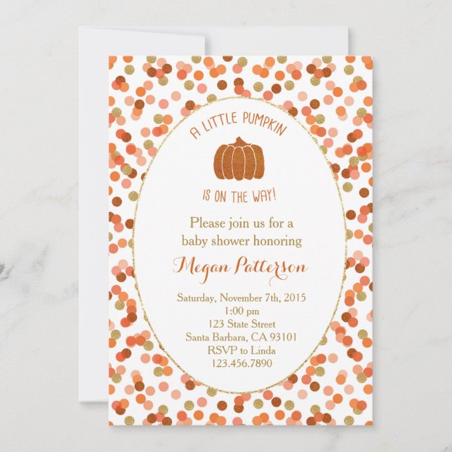 ¡Pequeña Calabaza en el camino! Invitación de Baby (Anverso)