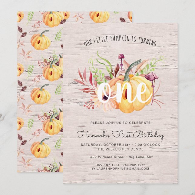 Pequeña Calabaza Invitación a la fiesta de cumplea (Anverso / Reverso)