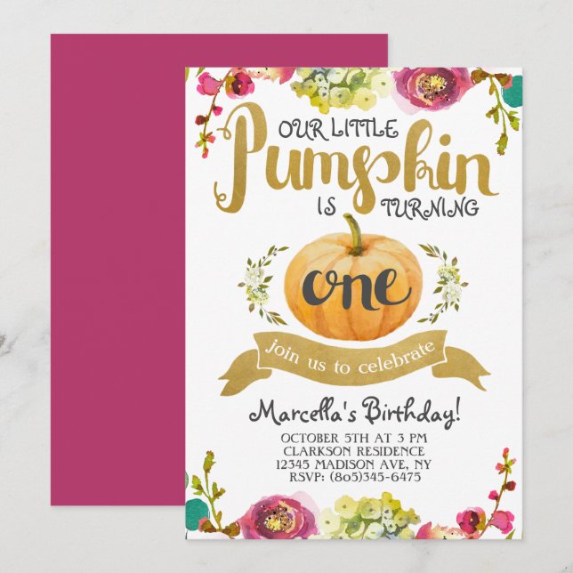 Pequeña Calabaza Invitación de cumpleaños (Anverso / Reverso)