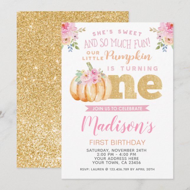 Pequeña calabaza Invitación de cumpleaños (Anverso / Reverso)