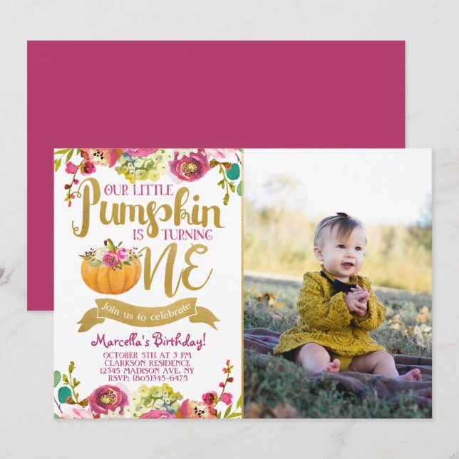 Pequeña Calabaza Invitación de cumpleaños (Anverso / Reverso)