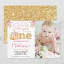 Pequeña calabaza Invitación de cumpleaños con foto