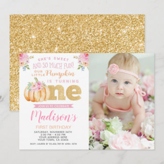 Pequeña calabaza Invitación de cumpleaños con foto
