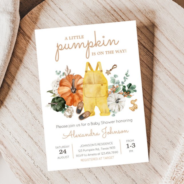 Pequeña Calabaza Ropa de Bebé Invitación a Baby Sh (Gender Neutral Little Pumpkin Baby Shower Invitation)