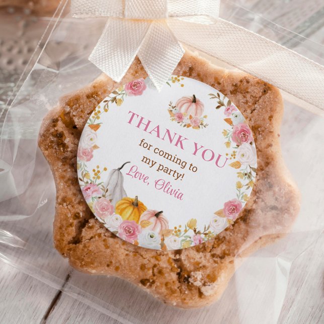 Pequeña Calabaza Rosa Cumpleaños Pegatina Redondo  (Subido por el creador)