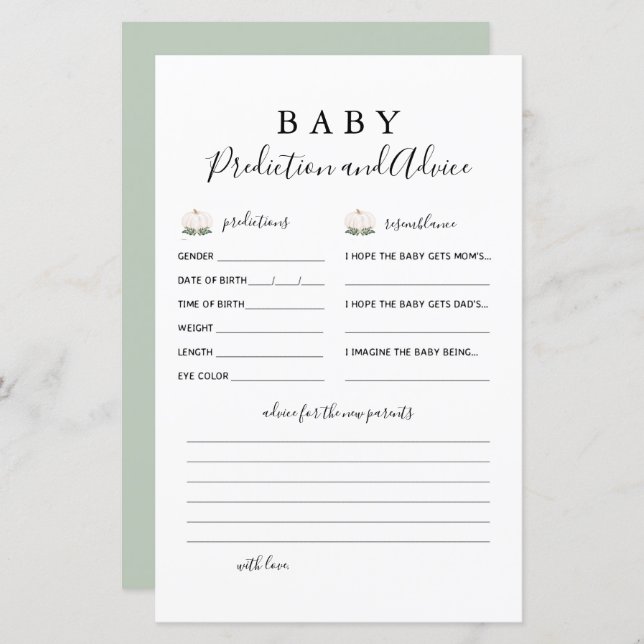 Pequeña Calabaza Tarjeta de Predicción y Consejo p (Anverso / Reverso)