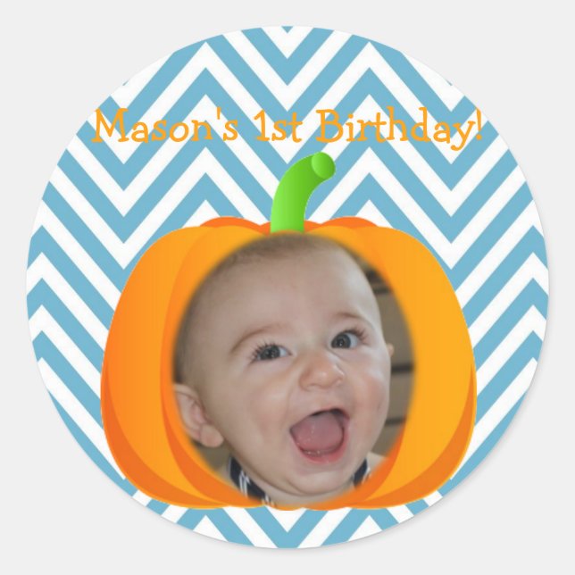 Pequeña Calabaza Temática Pegatina de cumpleaños (Anverso)