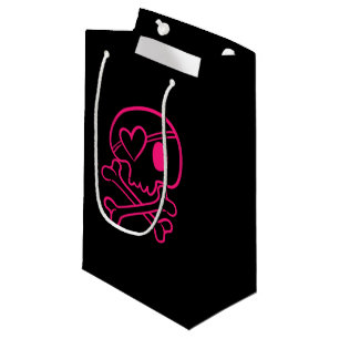 Pequeña Calavera rosa del corazón y bolsa de regalo pequeñ