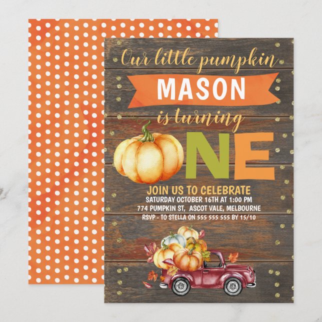 Pequeña camioneta de calabaza de niño Invitación d (Anverso / Reverso)