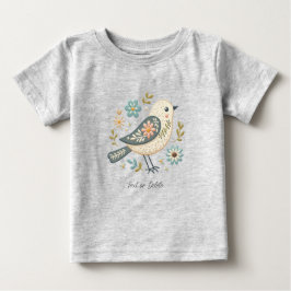 Pequeña camiseta con flores de pájaro verde
