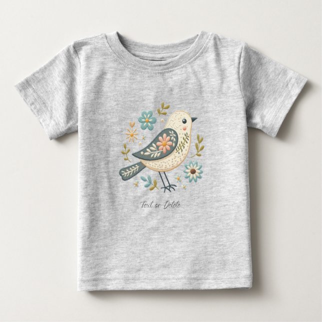 Pequeña camiseta con flores de pájaro verde (Anverso)