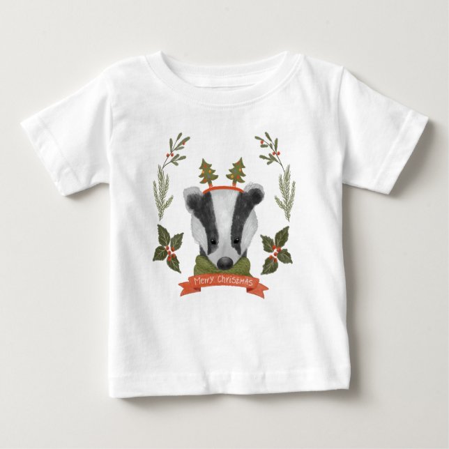 Pequeña camiseta de bebé con retrato para Navidade (Anverso)