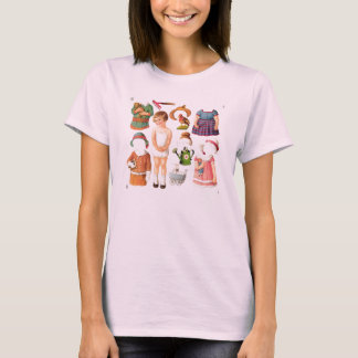 Pequeña camiseta de muñeca con papel de chica