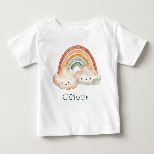 Pequeña camiseta personalizada de arcoiris y nubes (Anverso)