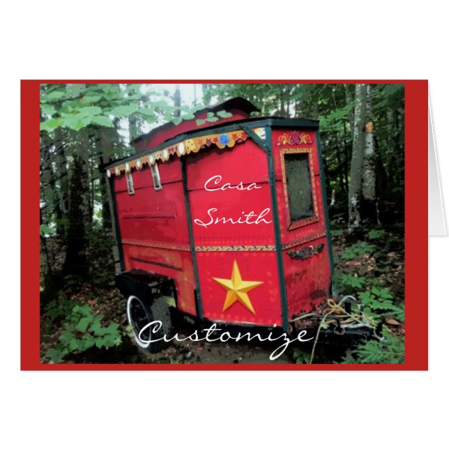 Pequeña caravana gitana roja personalizada en cara (Anverso (Horizontal))