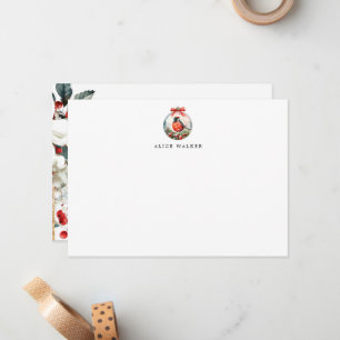 Pequeña Cardinal Ornament Greenery Monograma Tarjeta de No