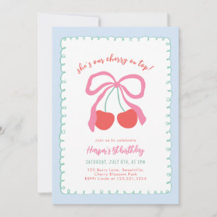 Pequeña cereza en la invitación por cumpleaños