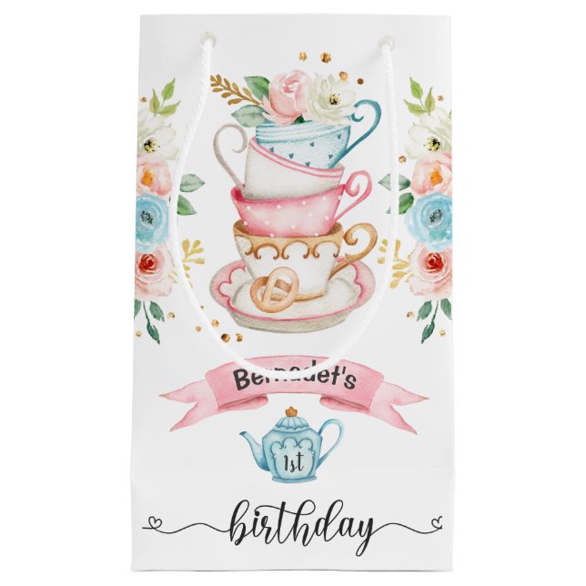 Pequeña Chica Fiesta de té Cumpleaños Bolsa de regalo pequ (Anverso)