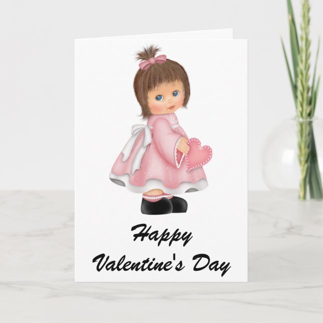 Pequeña chica rosa vestido feliz tarjeta de San Va (Anverso)