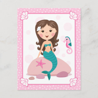 Pequeña chica sirena adorable invitación de cumple