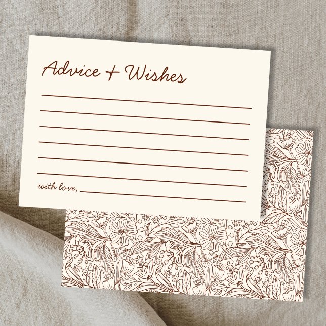 Pequeña Consejos y Deseos Tarjeta de Despedida de Soltera  (Advice & Wishes Brown Handwritten Bridal Shower Note Card)