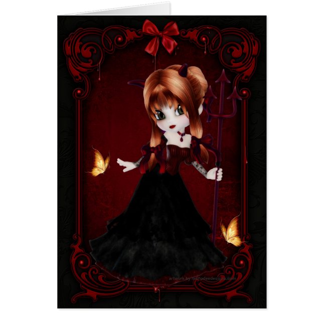 Pequeña Cookie Devil Chica Diseño 3 Tarjeta (Frente)