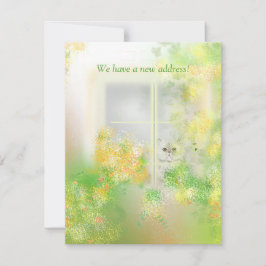 Pequeña Cuidar gato en una ventana Nueva tarjeta plana de 