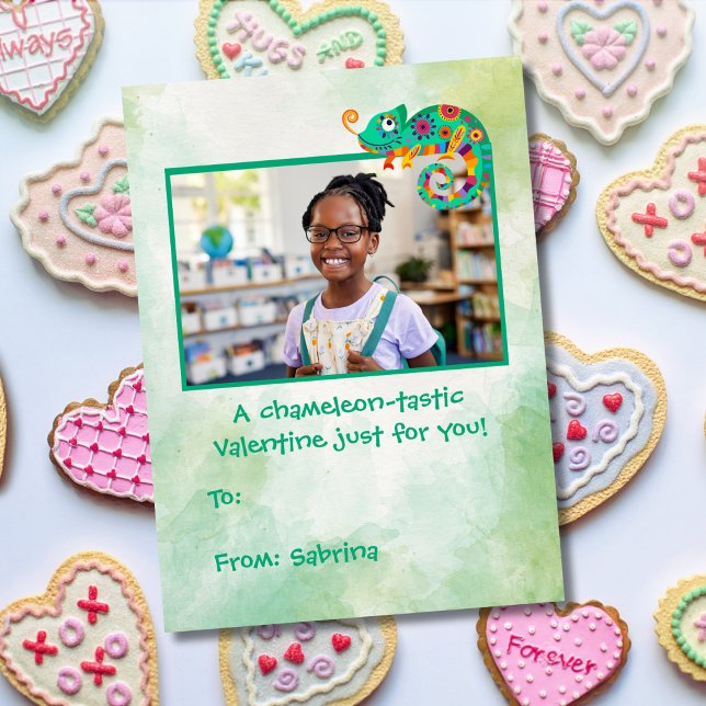 Pequeña Cute Chameleon Kids Tarjeta del Día de San Valentí (Subido por el creador)
