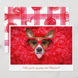 Pequeña Cute Dog Gafas de sol Rojo acuarela Tarjeta de San