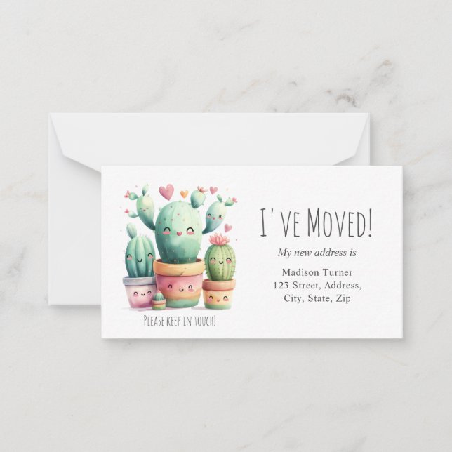 Pequeña Cute Kawaii Cactus he movido la tarjeta de Invitac (Anverso)