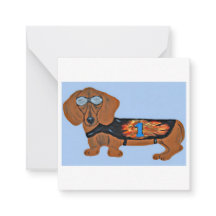 Dachshund con chaqueta de carreras tarjeta plana n